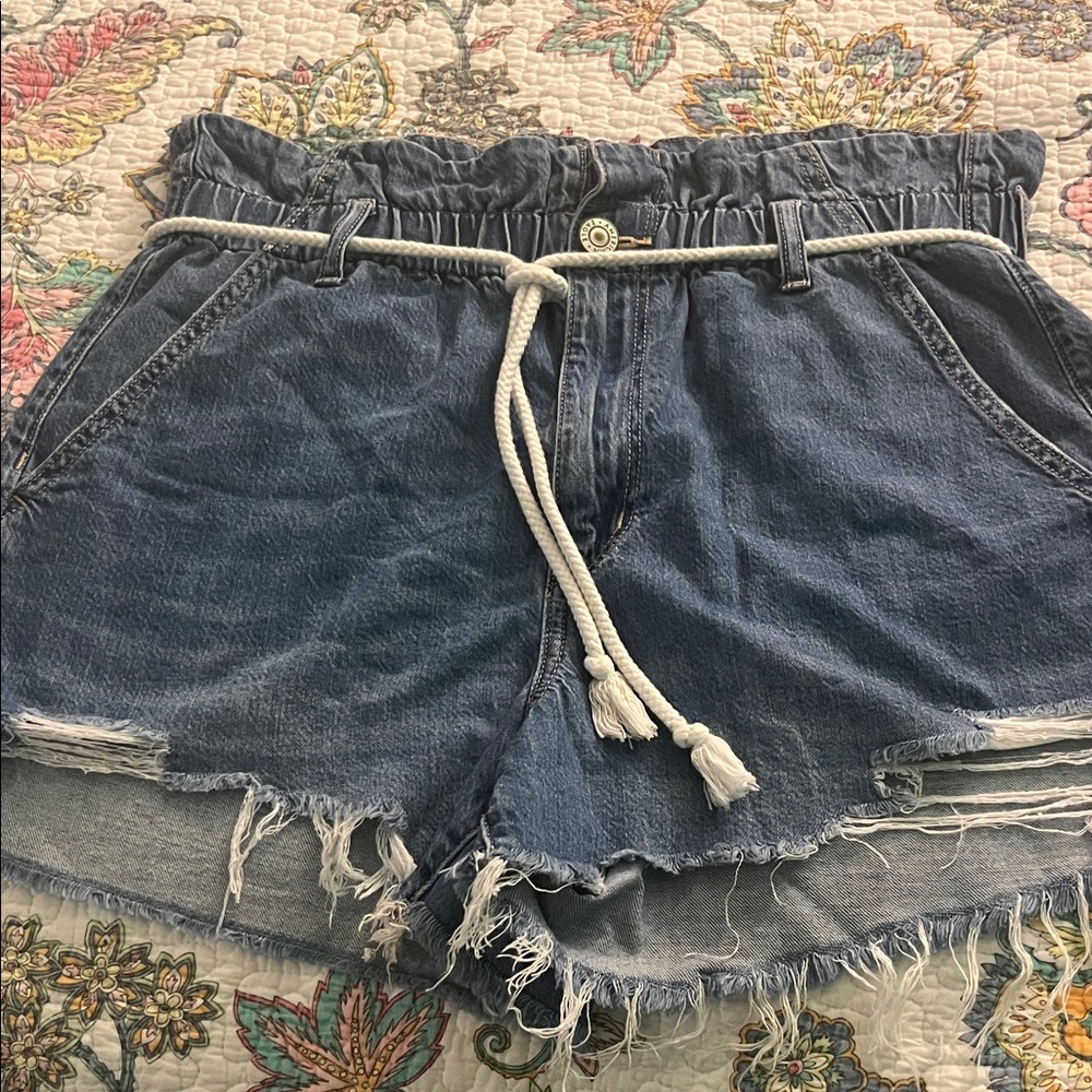 American Eagle Outfitters Blue Frayed Jean Shorts